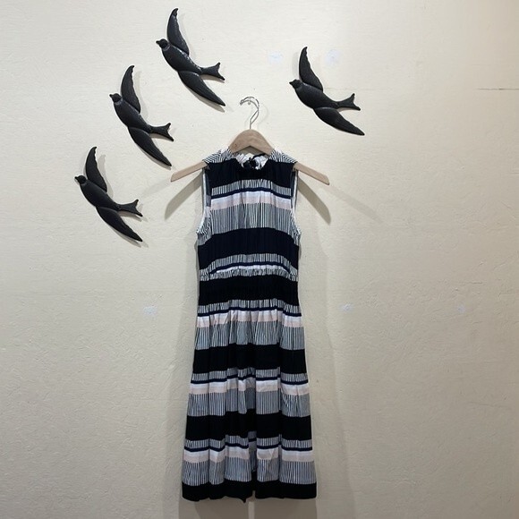 Kate Spade Sleeveless Bay Stripe Tie Back Black Pink Fit & Flare Dress Size 0 - Picture 5 of 12